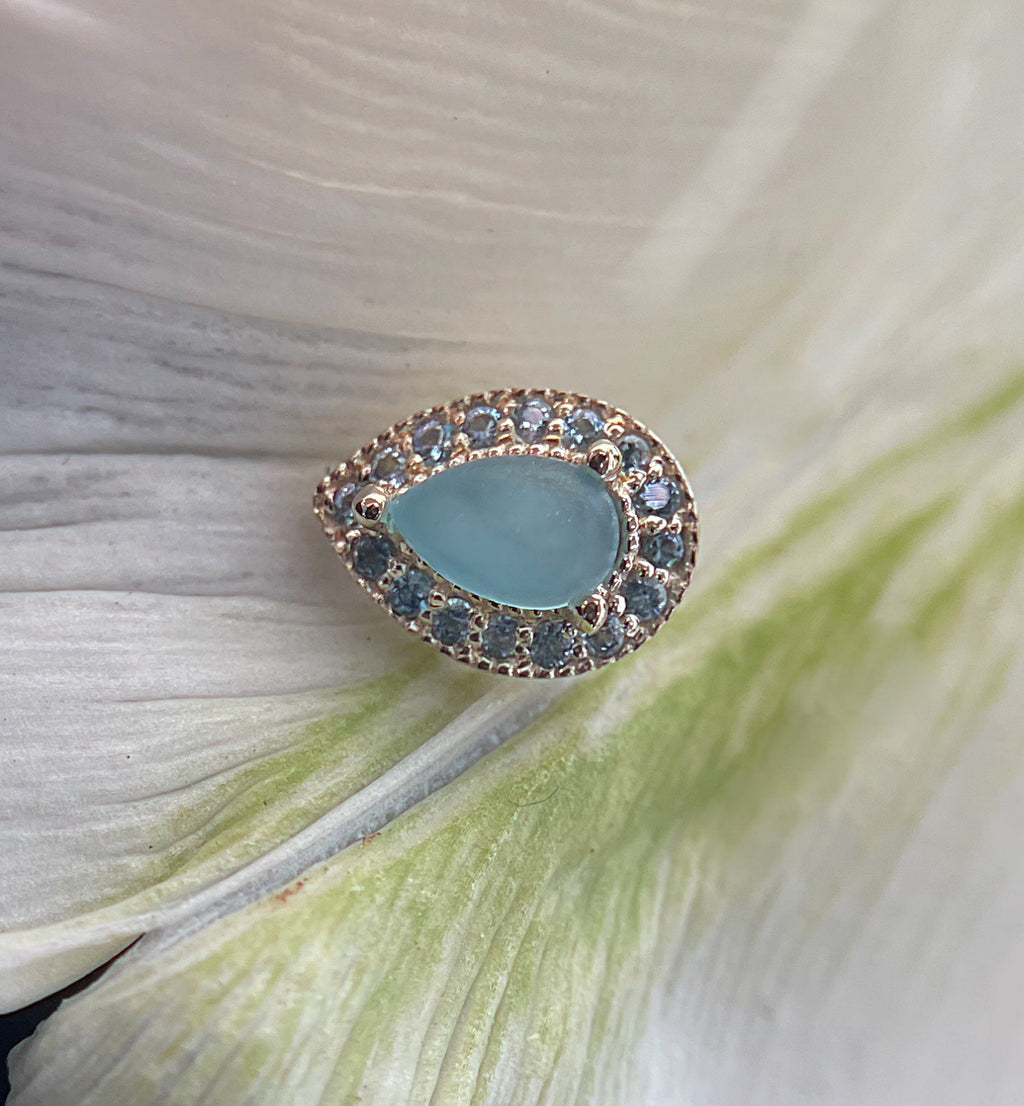 Pear Halo with Sandblasted Sea Blue Chalcedony & Aquamarine by BVLA