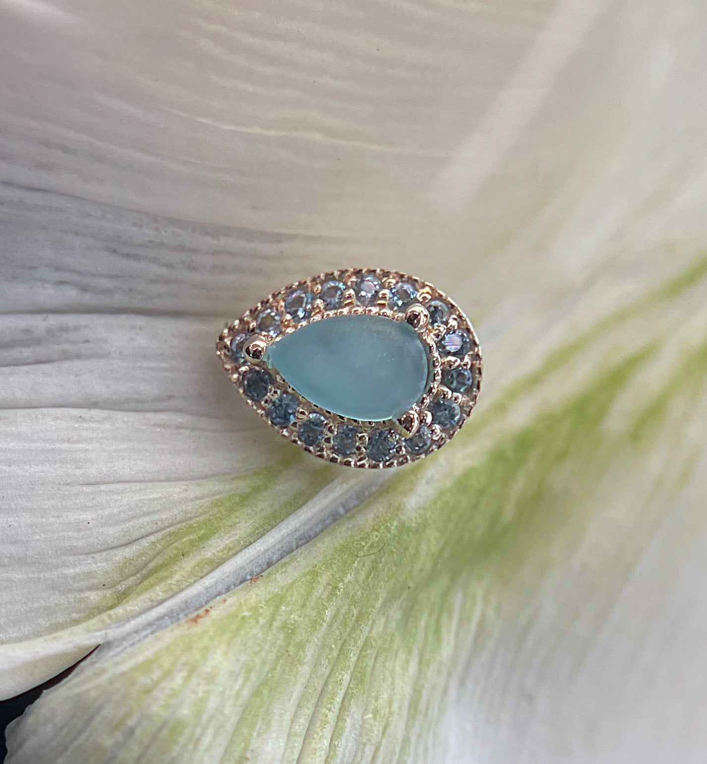 Pear Halo with Sandblasted Sea Blue Chalcedony & Aquamarine by BVLA