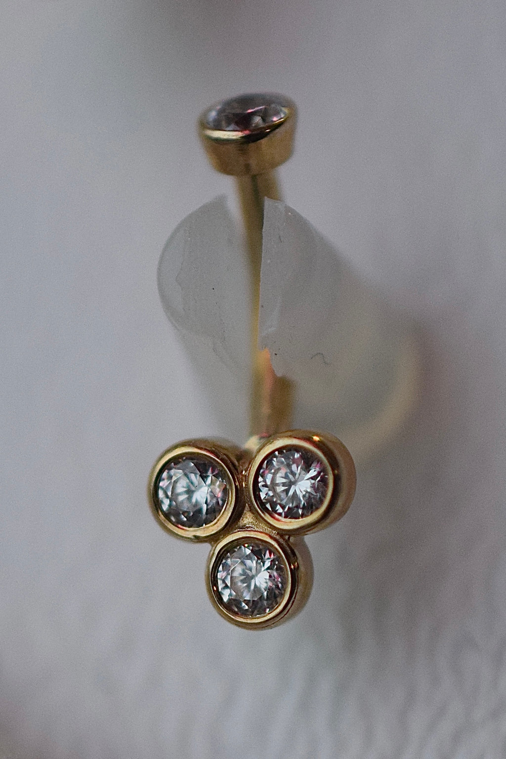14k Tri-Bezel Curved Barbell by Body Gems