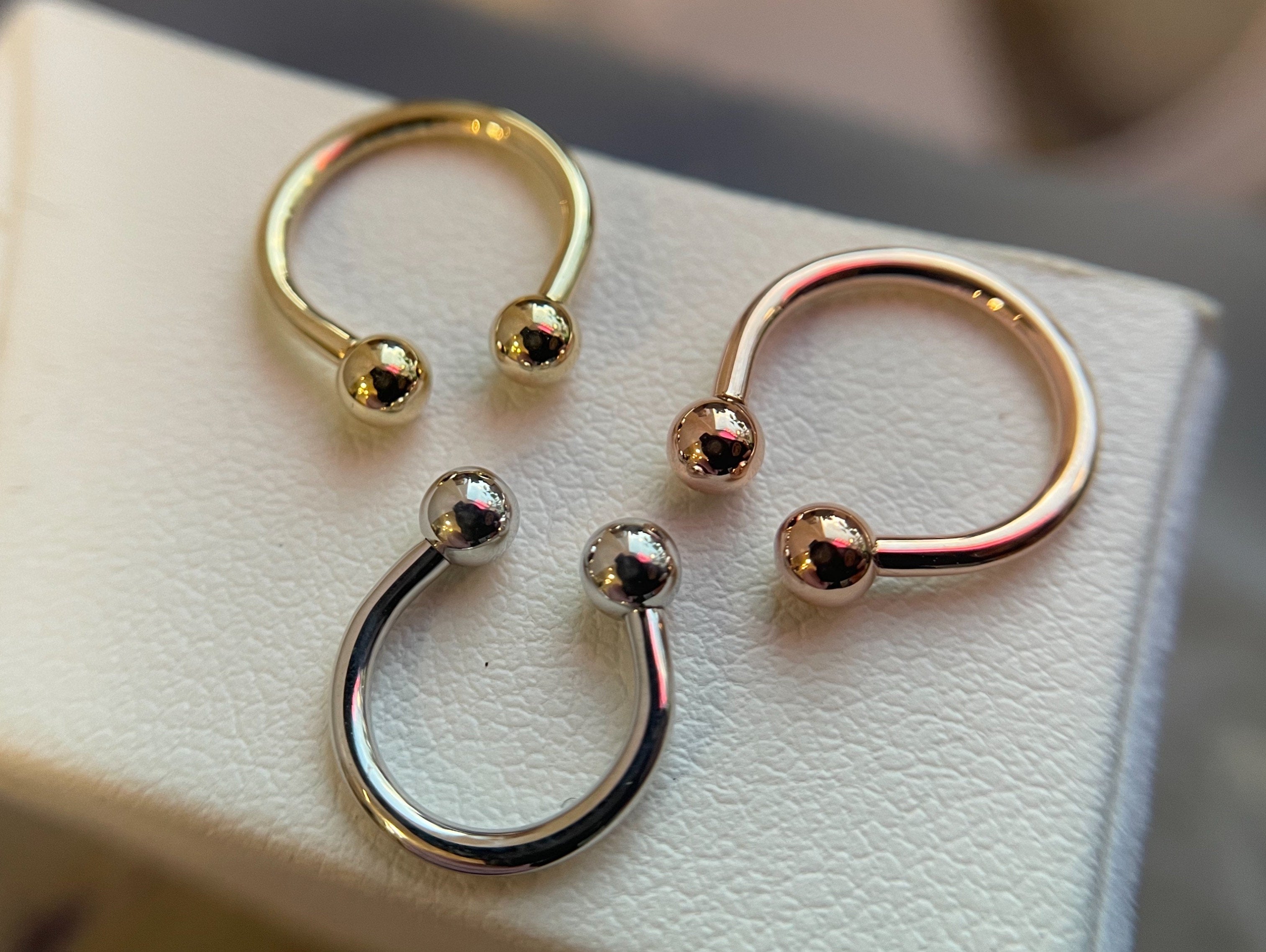 14k Solid Gold Circular Barbell by Body Gems (White, Yellow & Rose Gold)