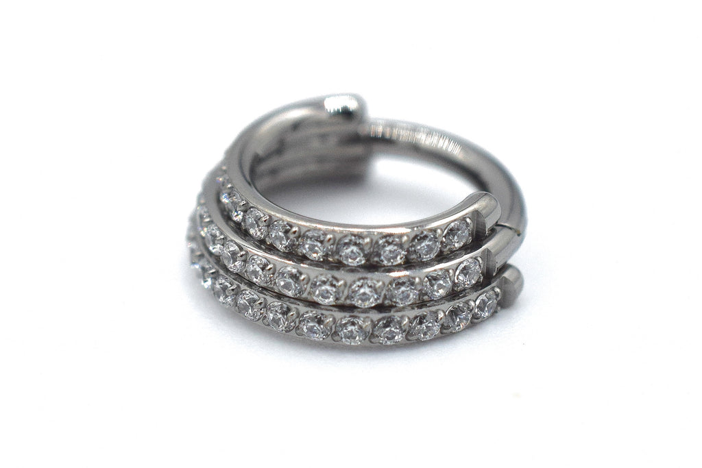 Titanium "Triple Stack" with Clear CZ Clicker by Crucial