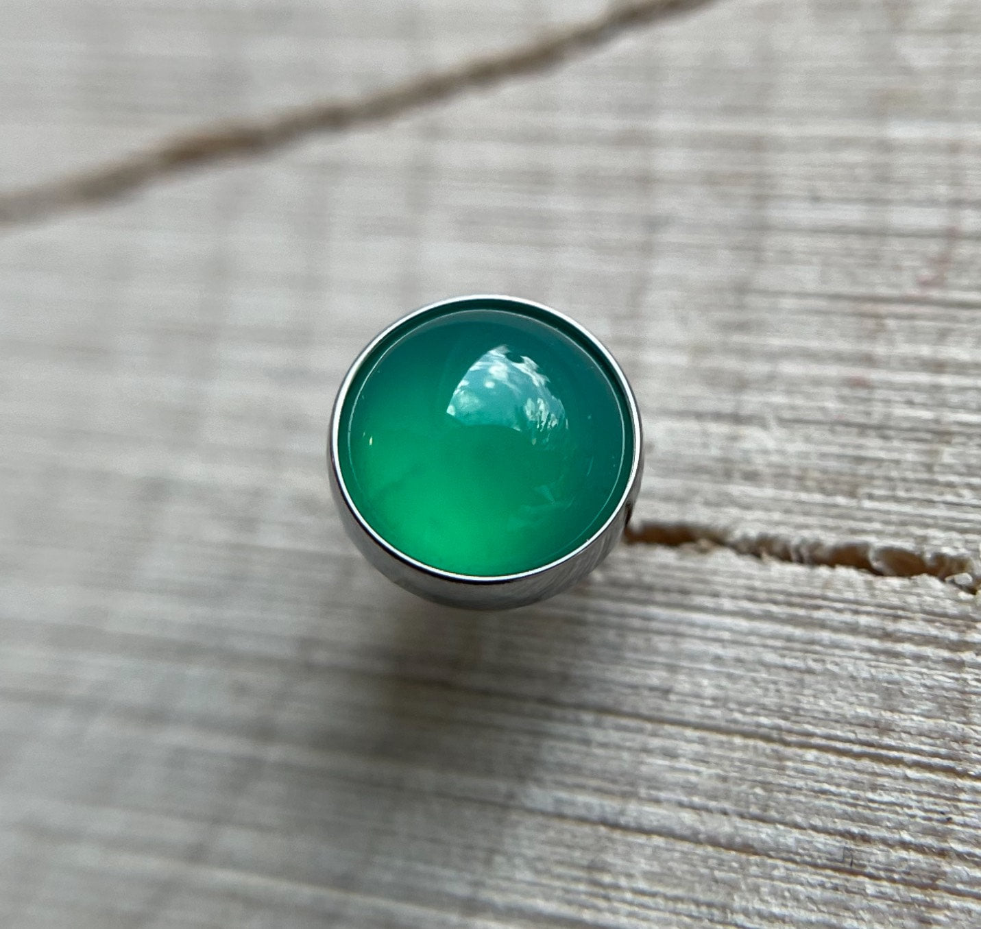 Threadless Genuine Green Onyx Cabochon by People's Jewelry