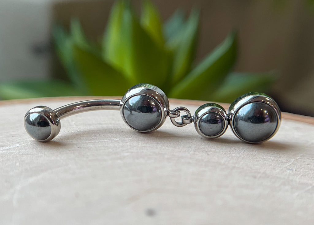 Double Natural Stone Dangle Navel Curve by Industrial Strength