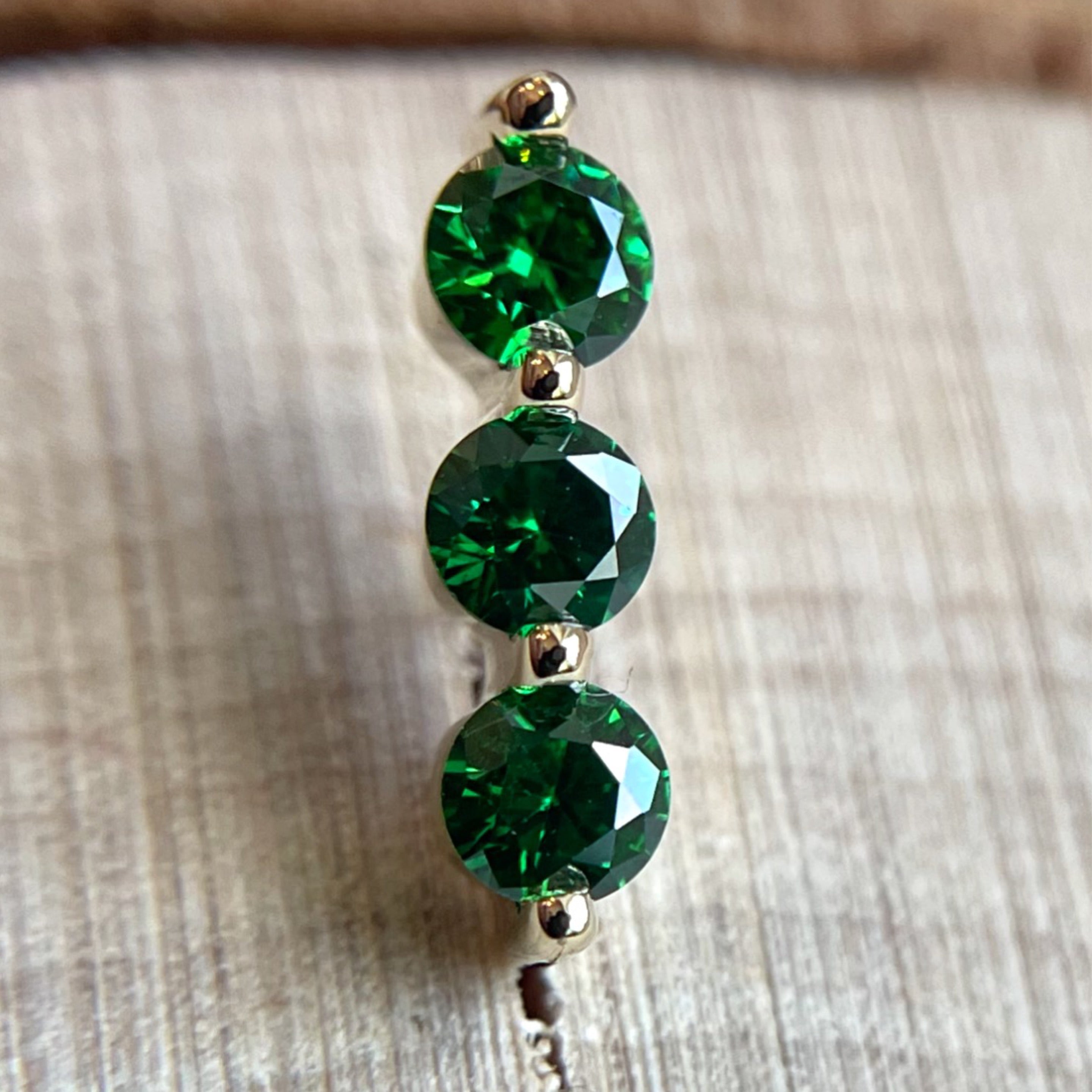 3 Emerald CZ Gem Bezel Bar by Norvoch