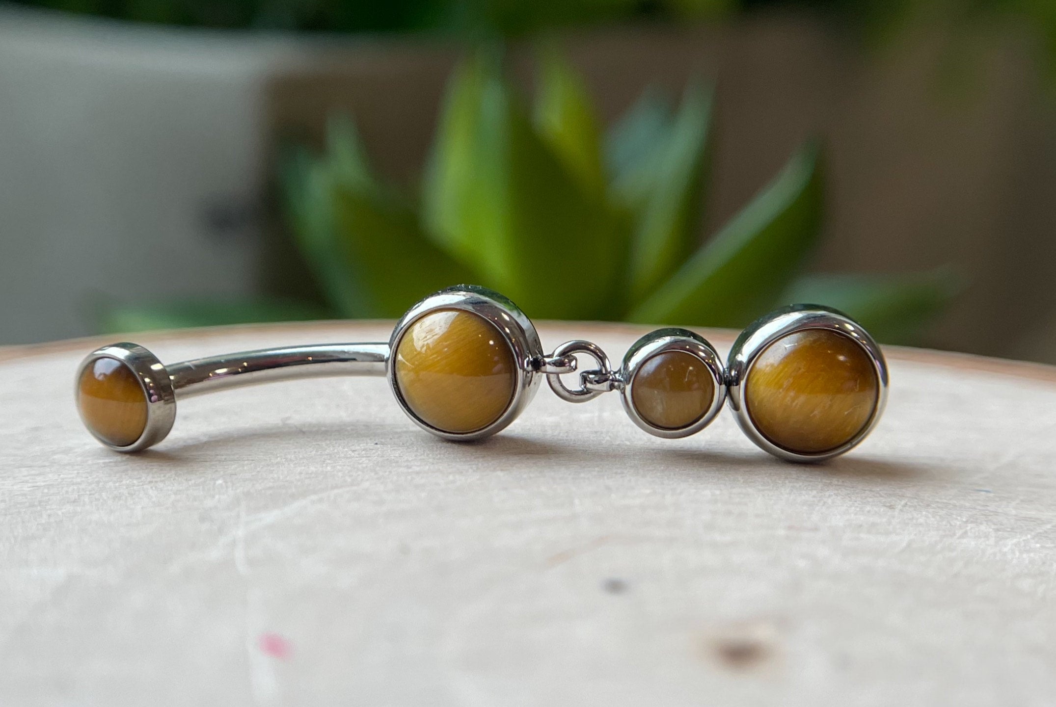 Double Natural Stone Dangle Navel Curve by Industrial Strength