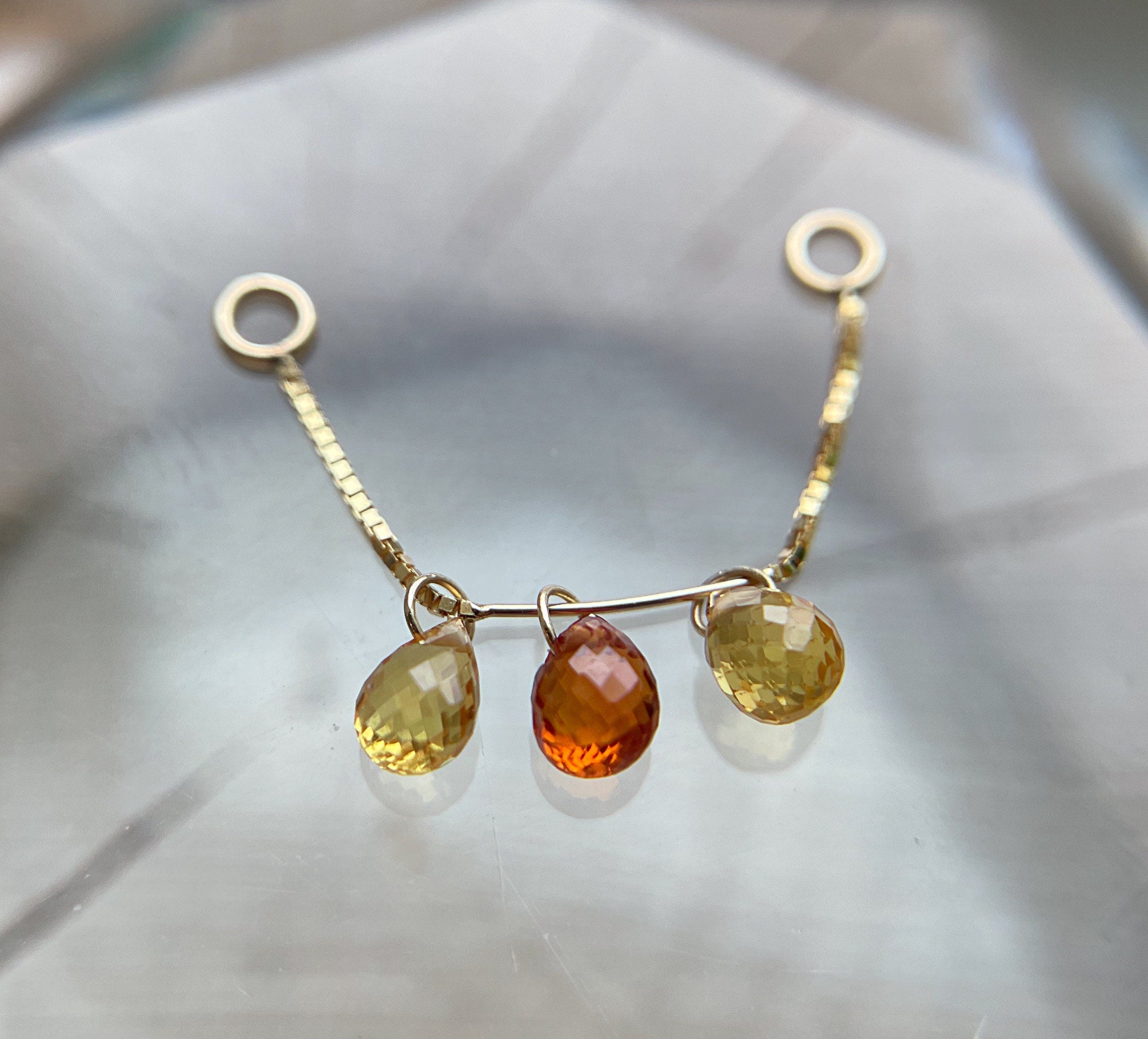 Triple Sapphire Briolette with Chain by Quetzalli Jewelry