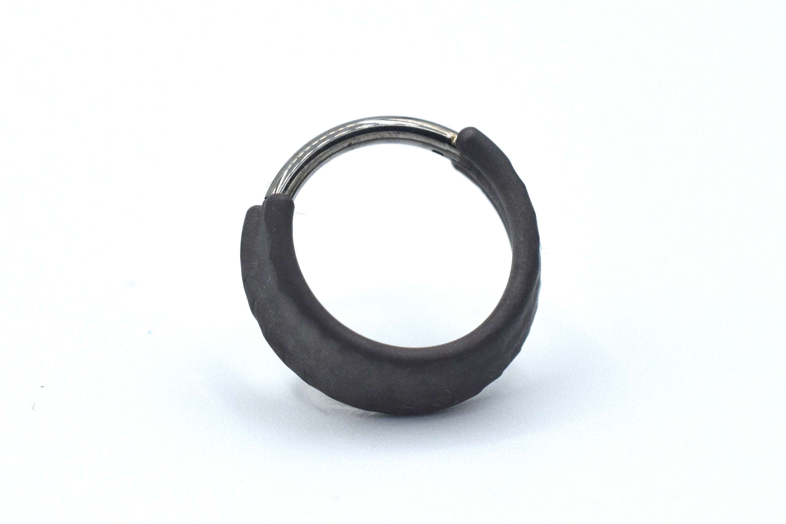 Dark Matte Titanium Triple Weld-Faceted Hinge Ring by Zadamer