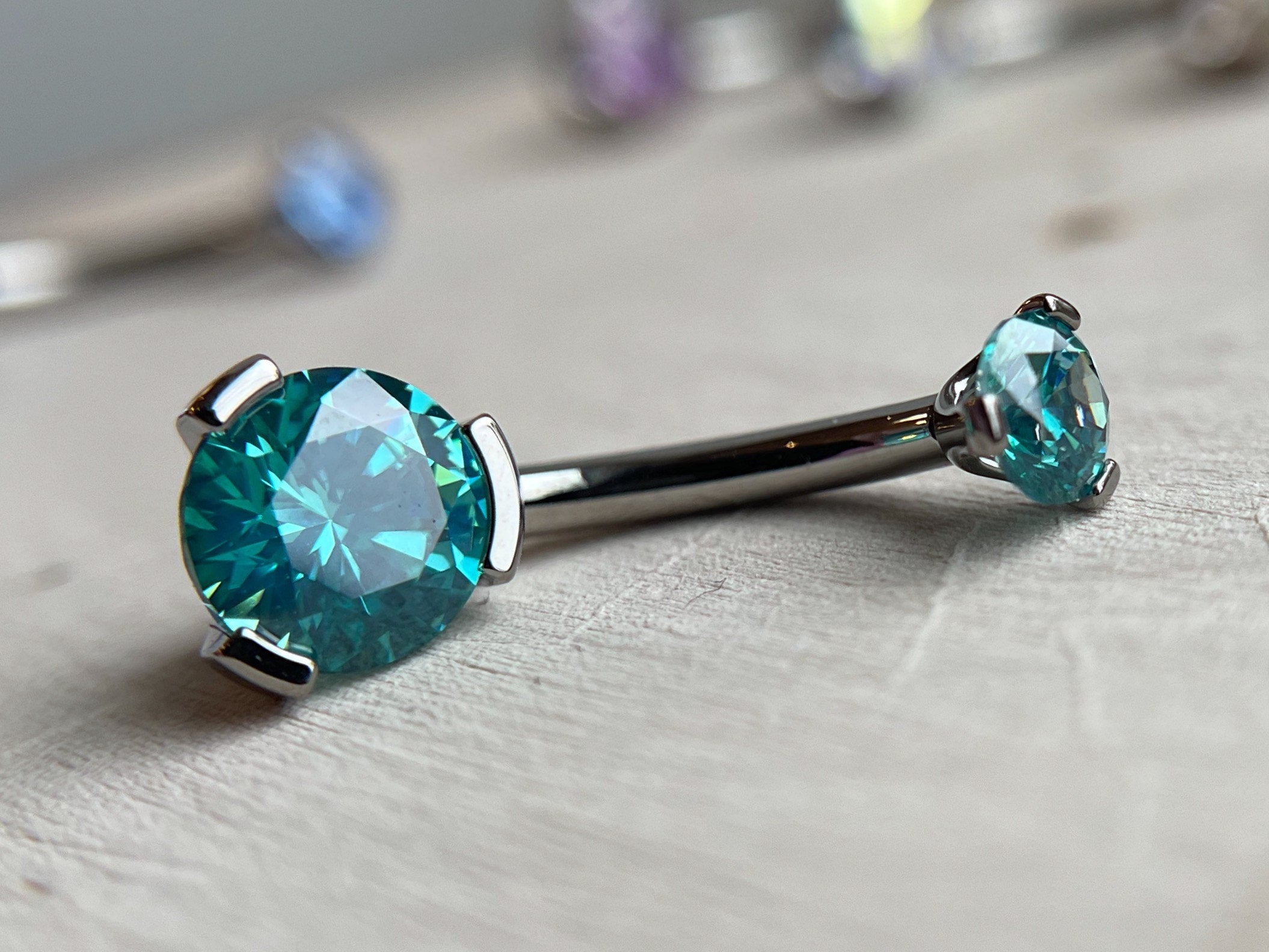 Prong-Set Round Faceted Gem Navel Curve by Industrial Strength (ALL COLORS)