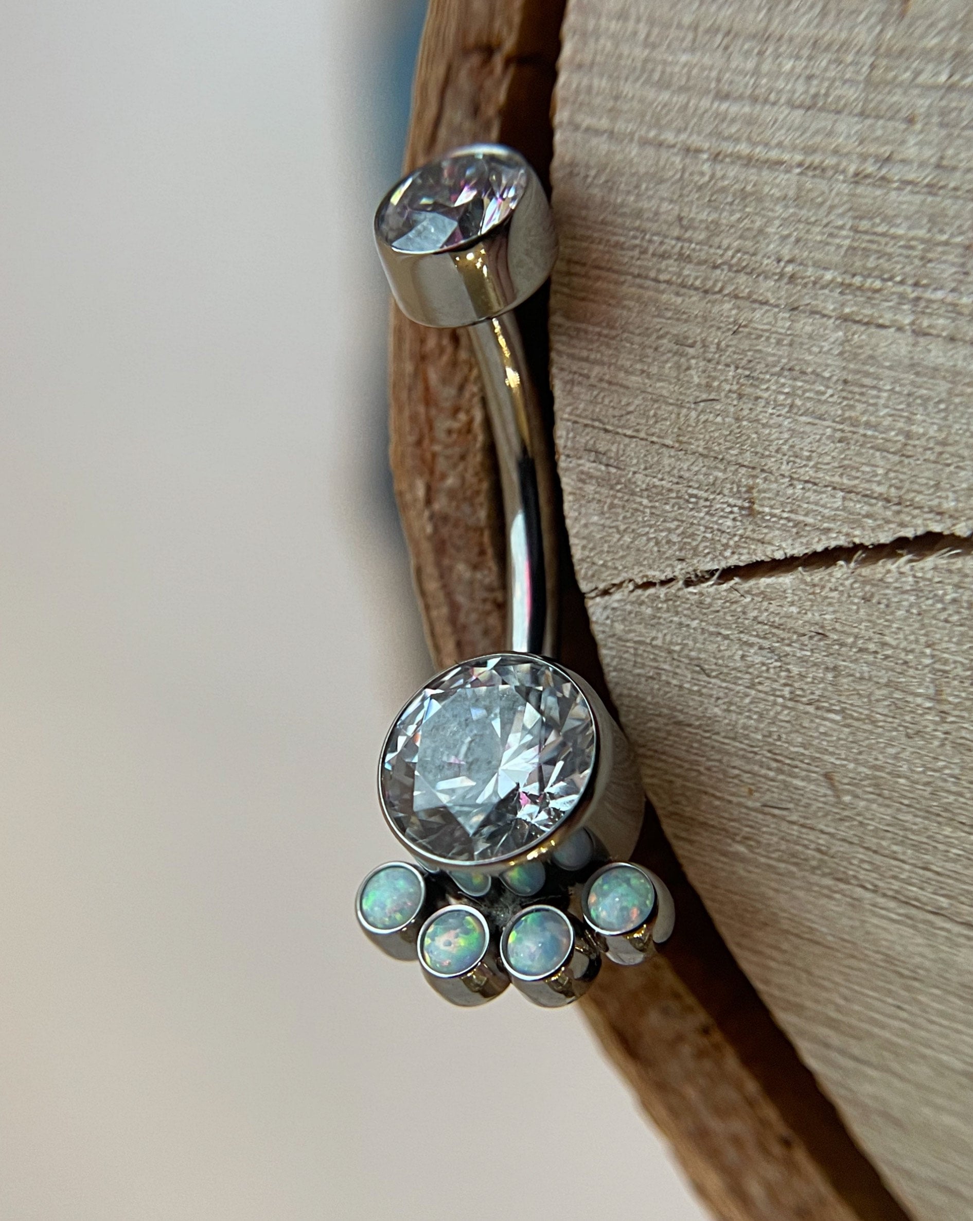 Bijoux Navel Curve (6-N) CZ/White Opal by LeRoi Fine Jewelry