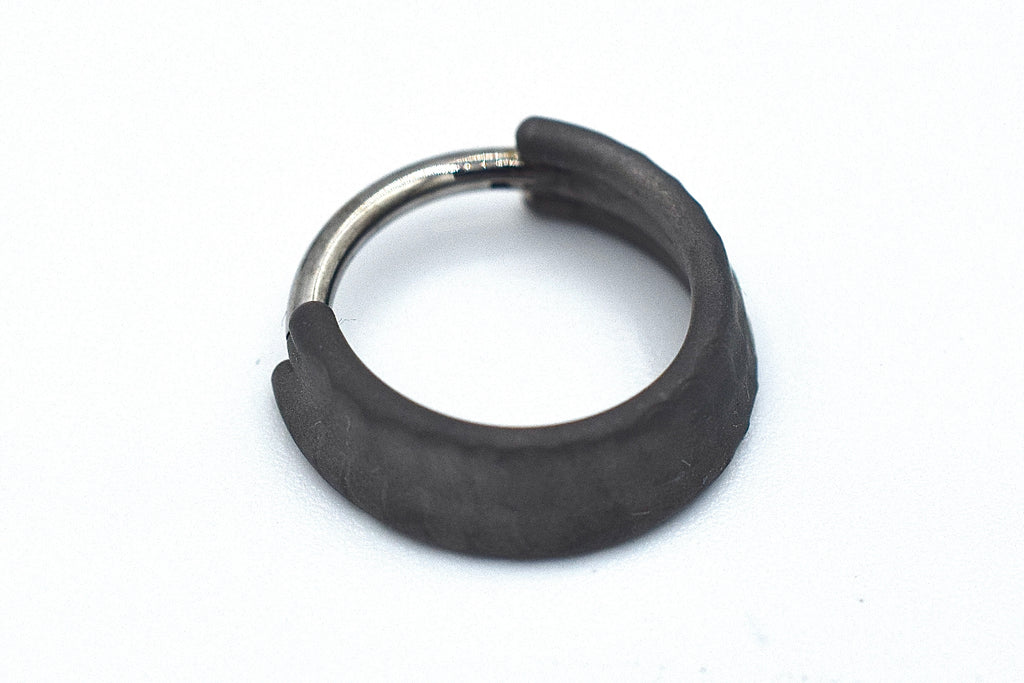 Dark Matte Titanium Triple Weld-Faceted Hinge Ring by Zadamer