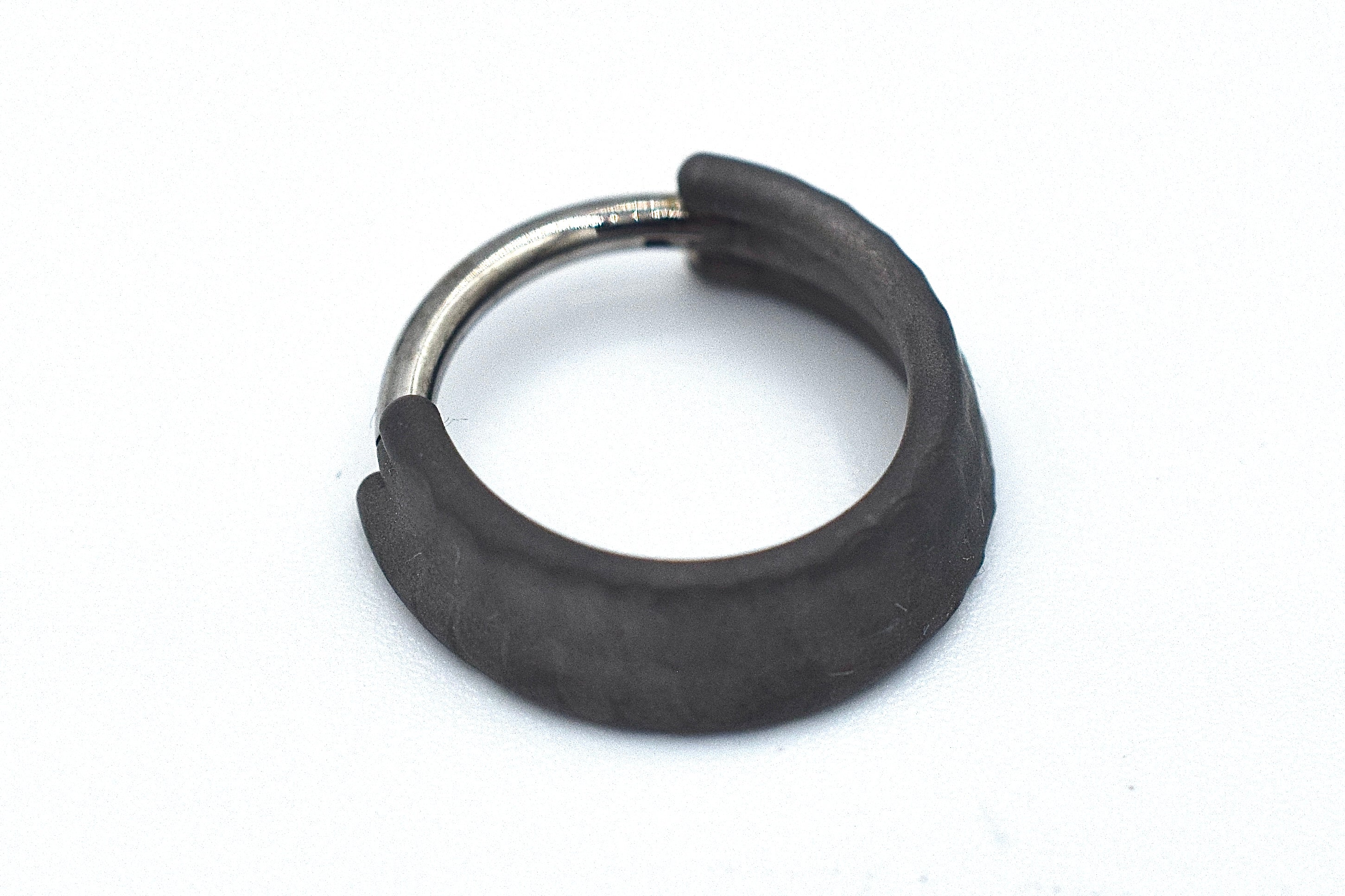 Dark Matte Titanium Triple Weld-Faceted Hinge Ring by Zadamer