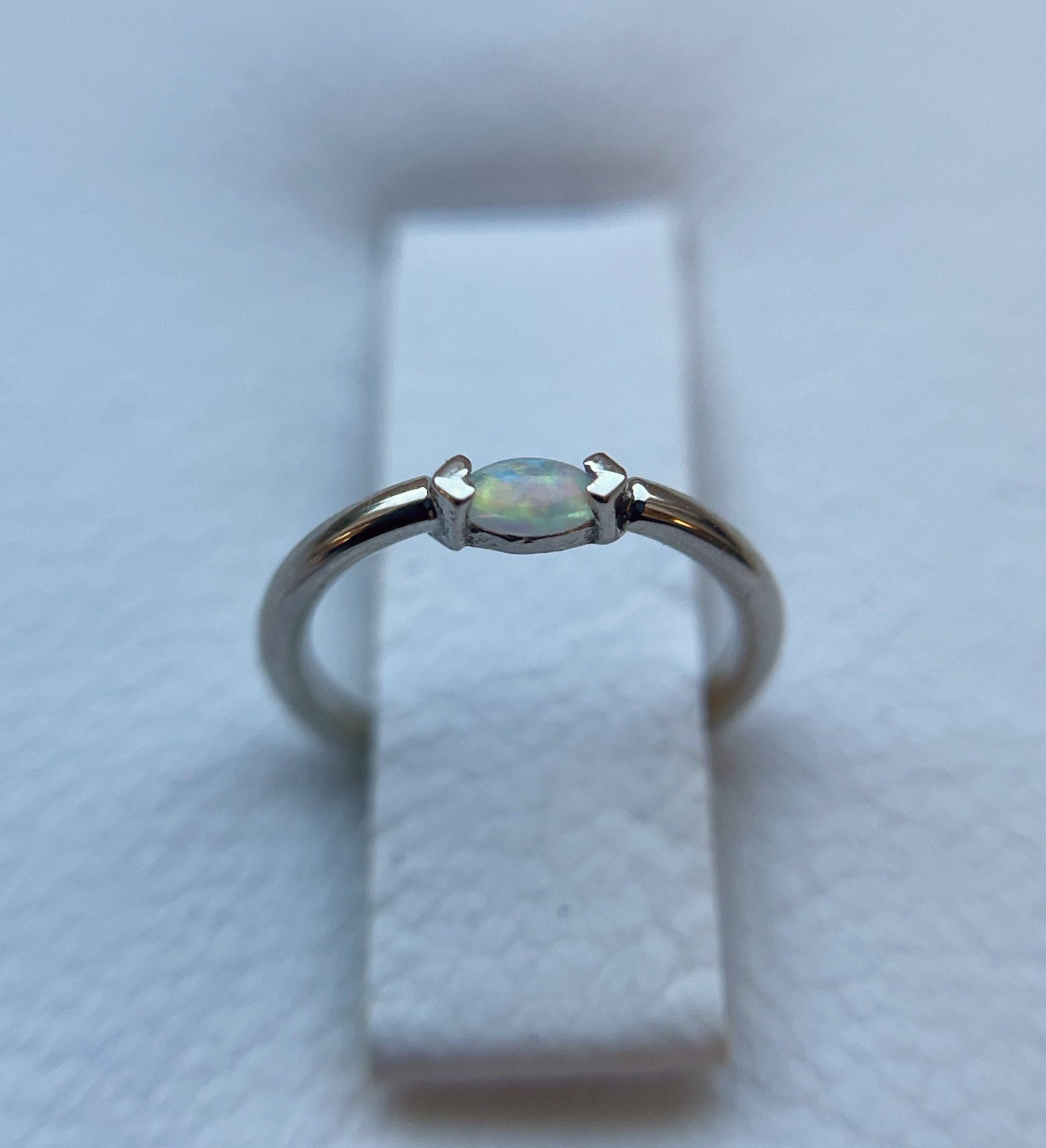 White Opal Marquise Fixed Bead Seam Ring Prong by BVLA