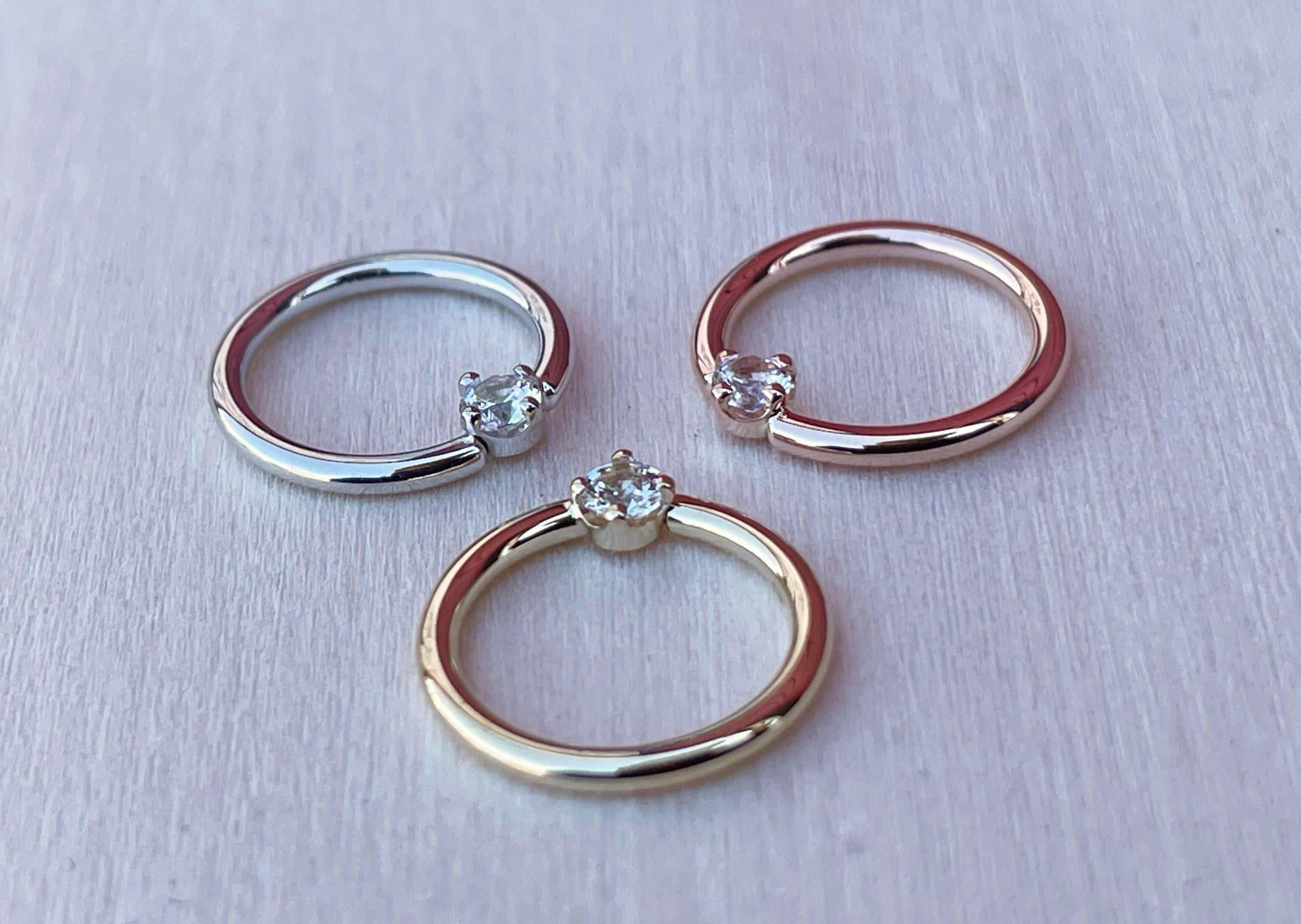 Prong set White Sapphire Fixed Bead Seam Ring by BVLA