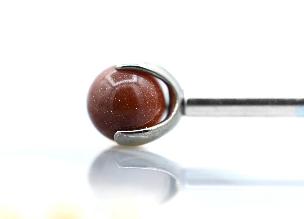 14g 3-Prong Natural Stones for Nipple Barbells (ALL COLORS) by People's Jewelry