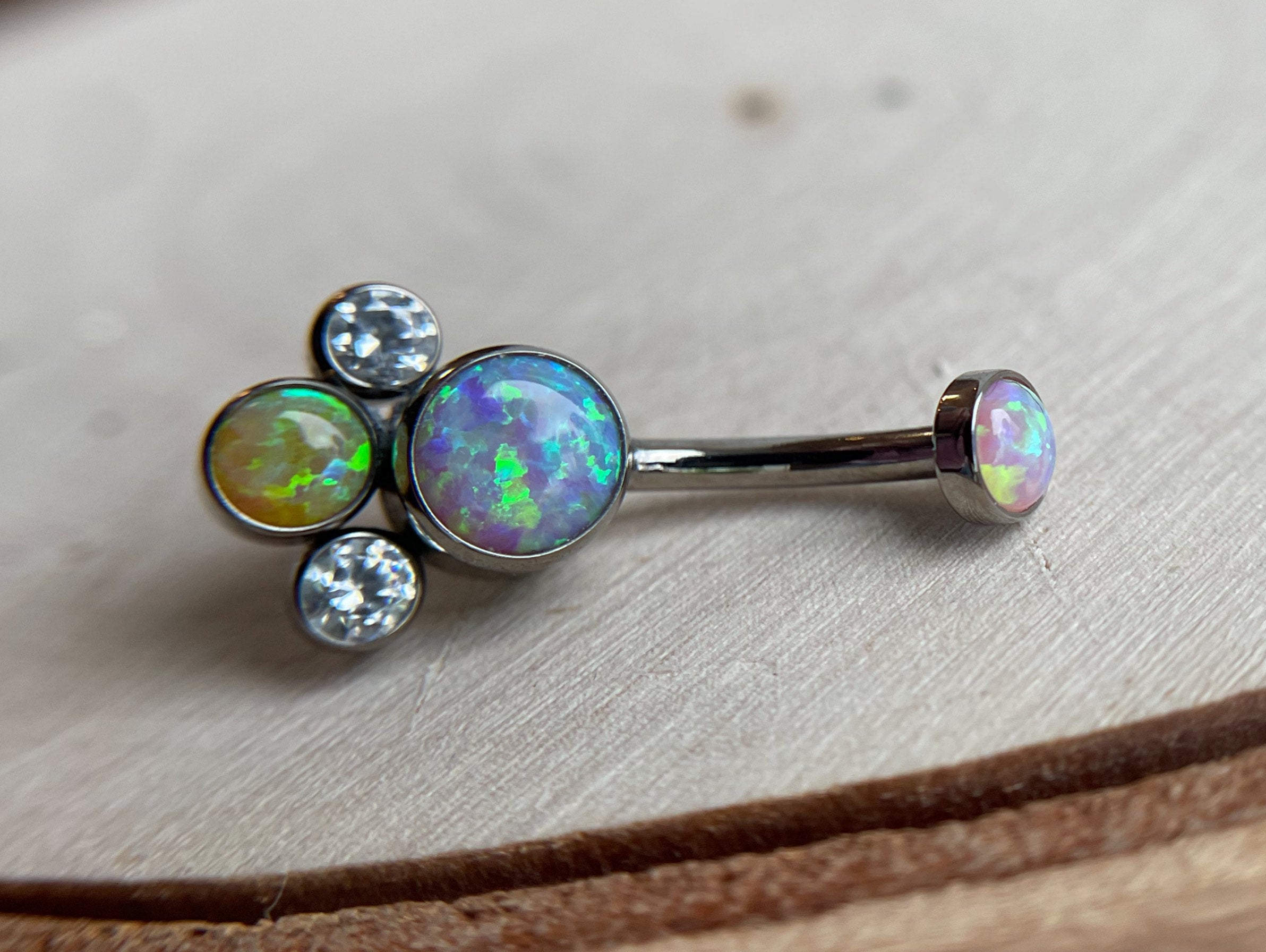 Cluster Navel Curve (Pink & Yellow Opal) by Anatometal