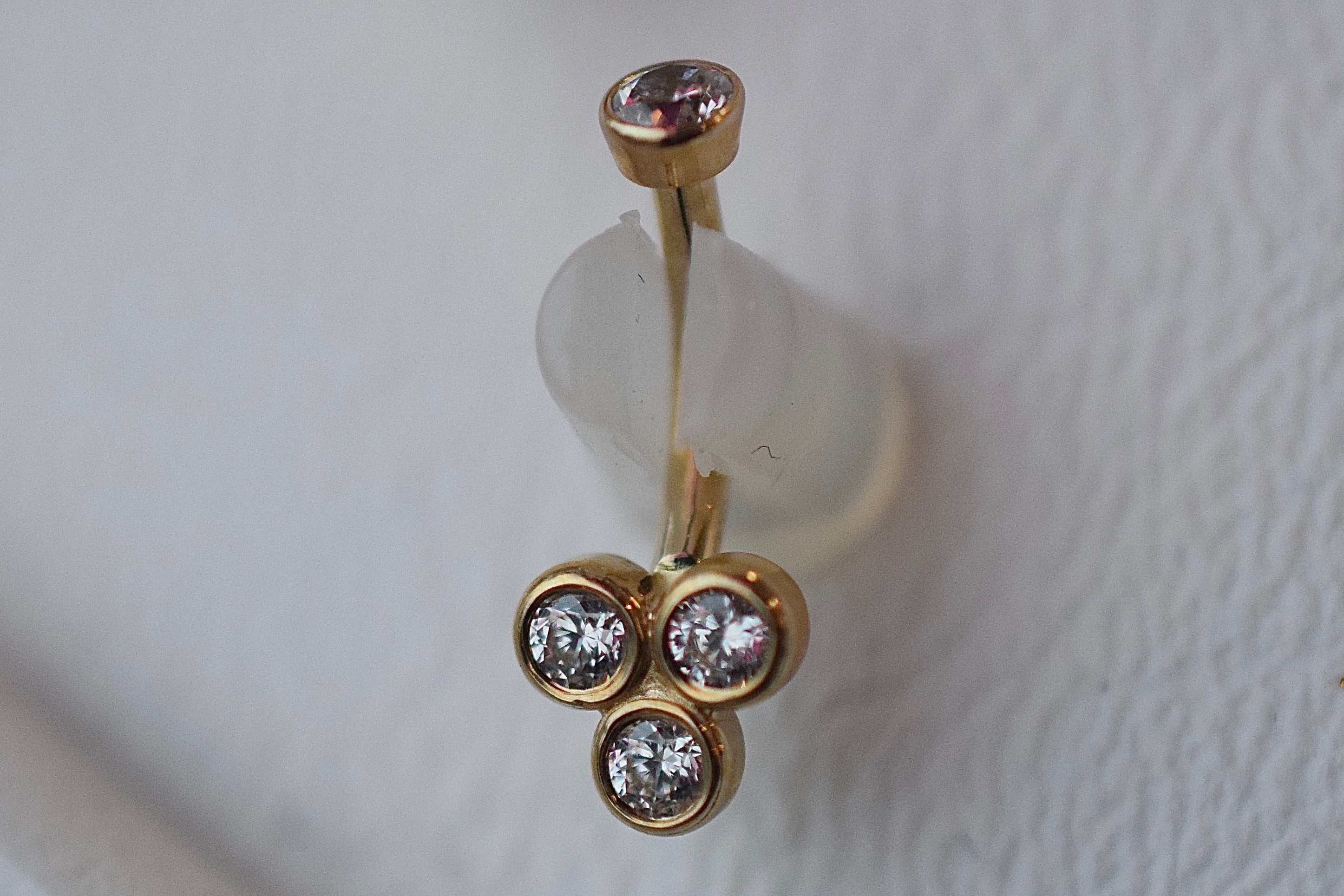 14k Tri-Bezel Curved Barbell by Body Gems
