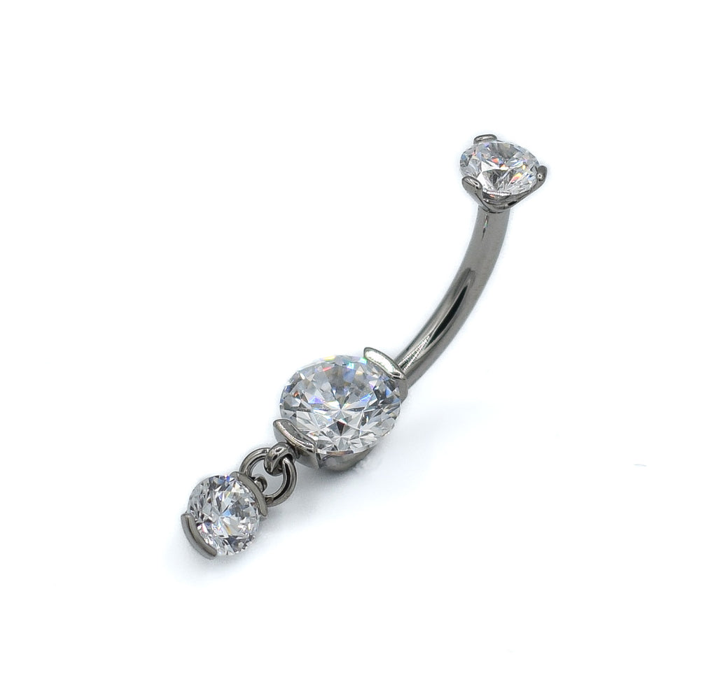Prong-set Round Gem Navel Curve with Dangle by Industrial Strength