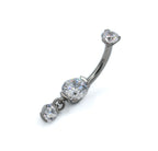 Prong-set Round Gem Navel Curve with Dangle by Industrial Strength