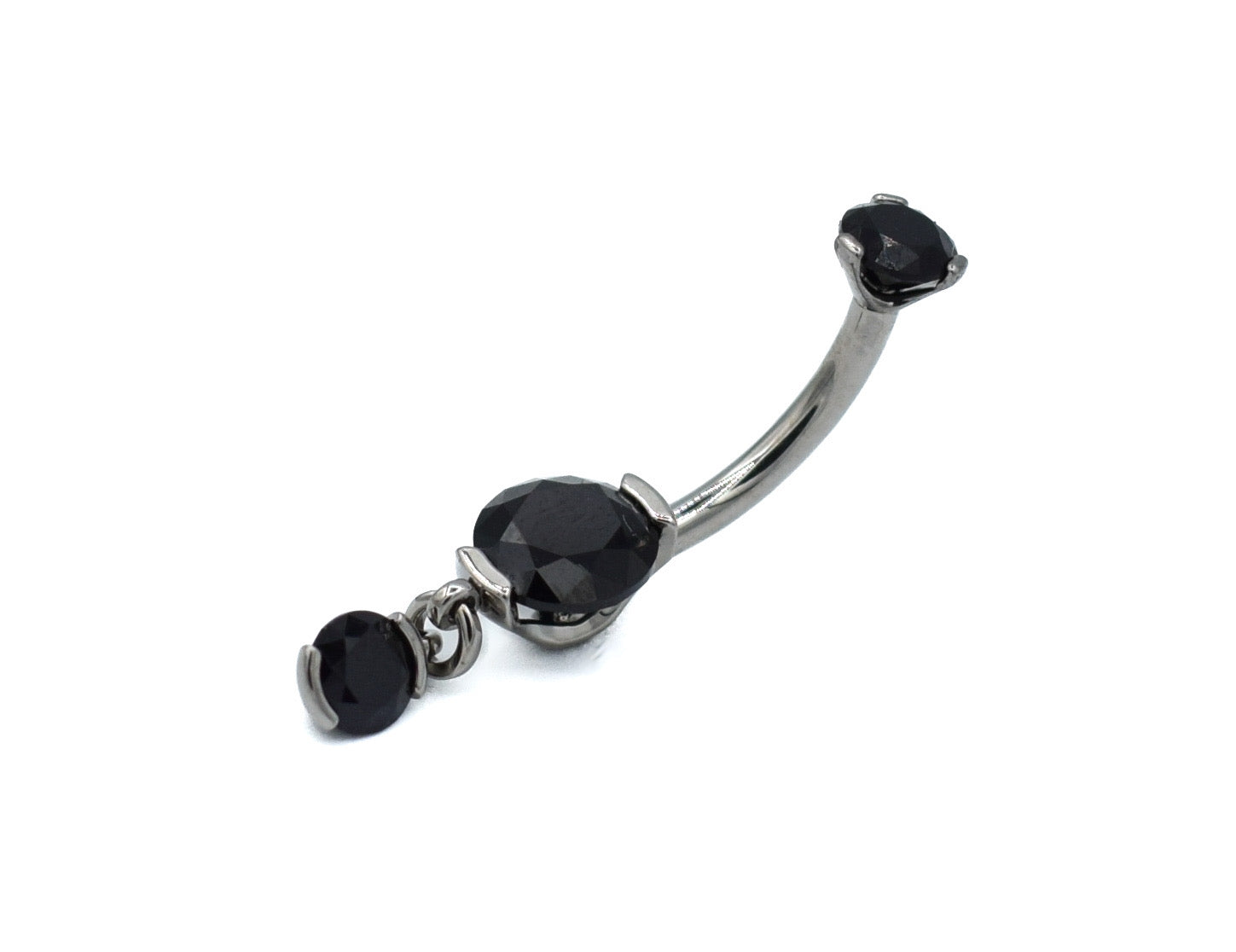 Prong-set Round Gem Navel Curve with Dangle by Industrial Strength