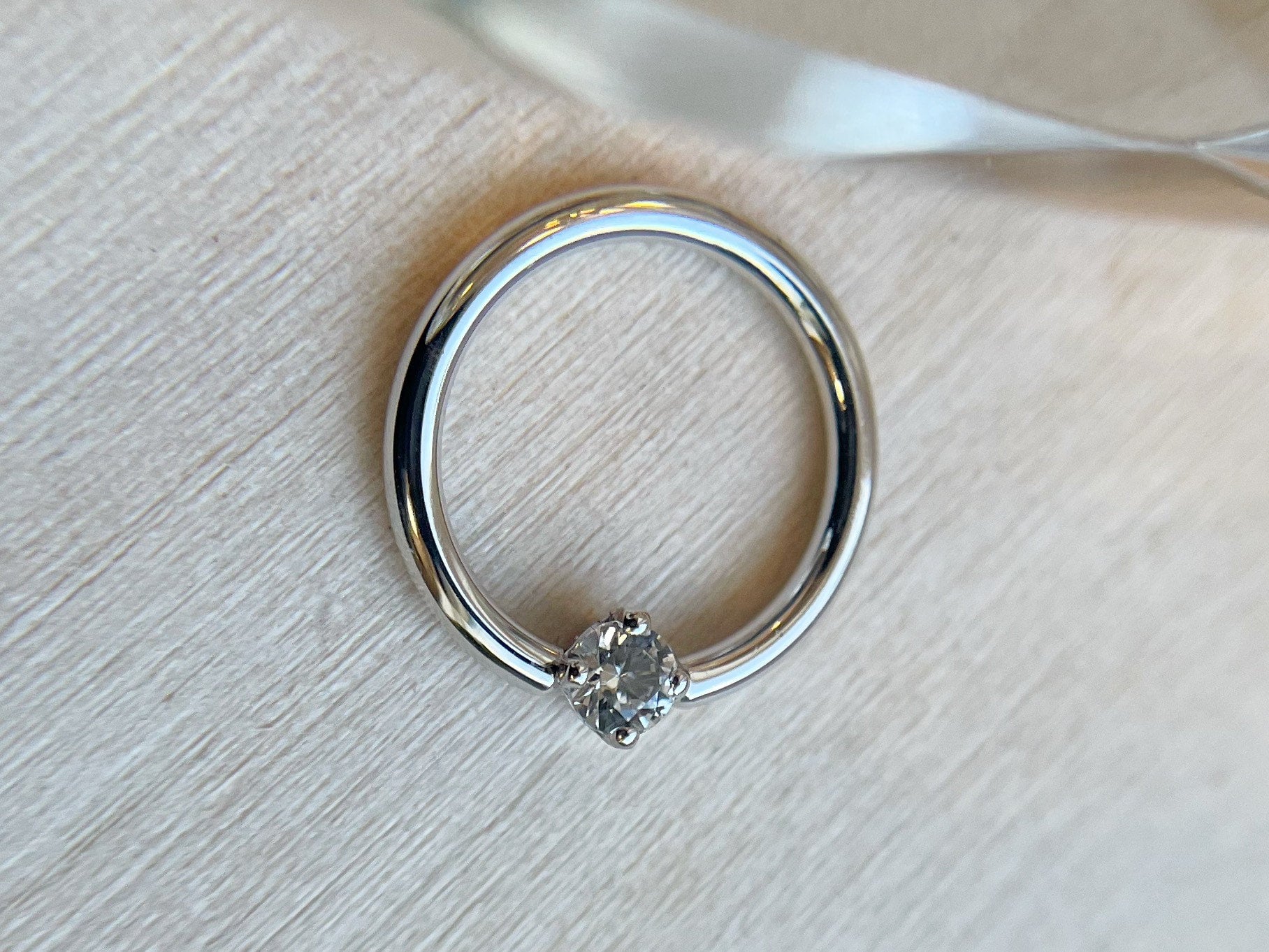 Prong set White Sapphire Fixed Bead Seam Ring by BVLA