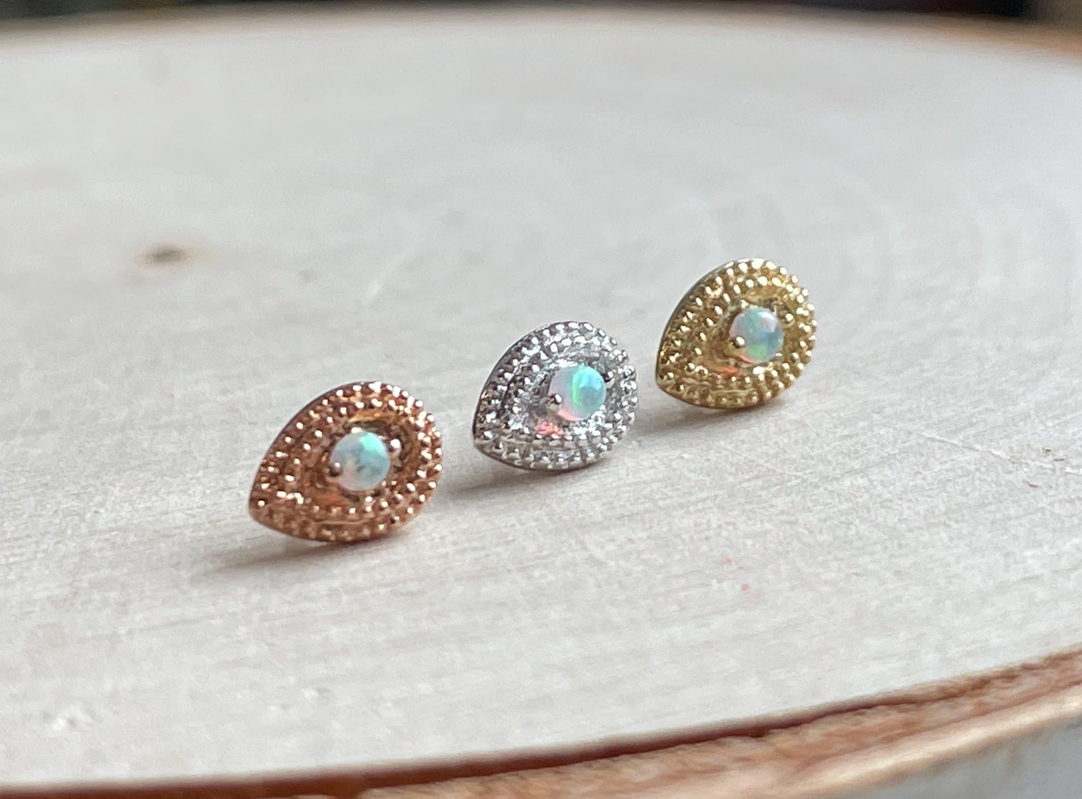 Milgrain Opal Pear by Junipurr Jewelry