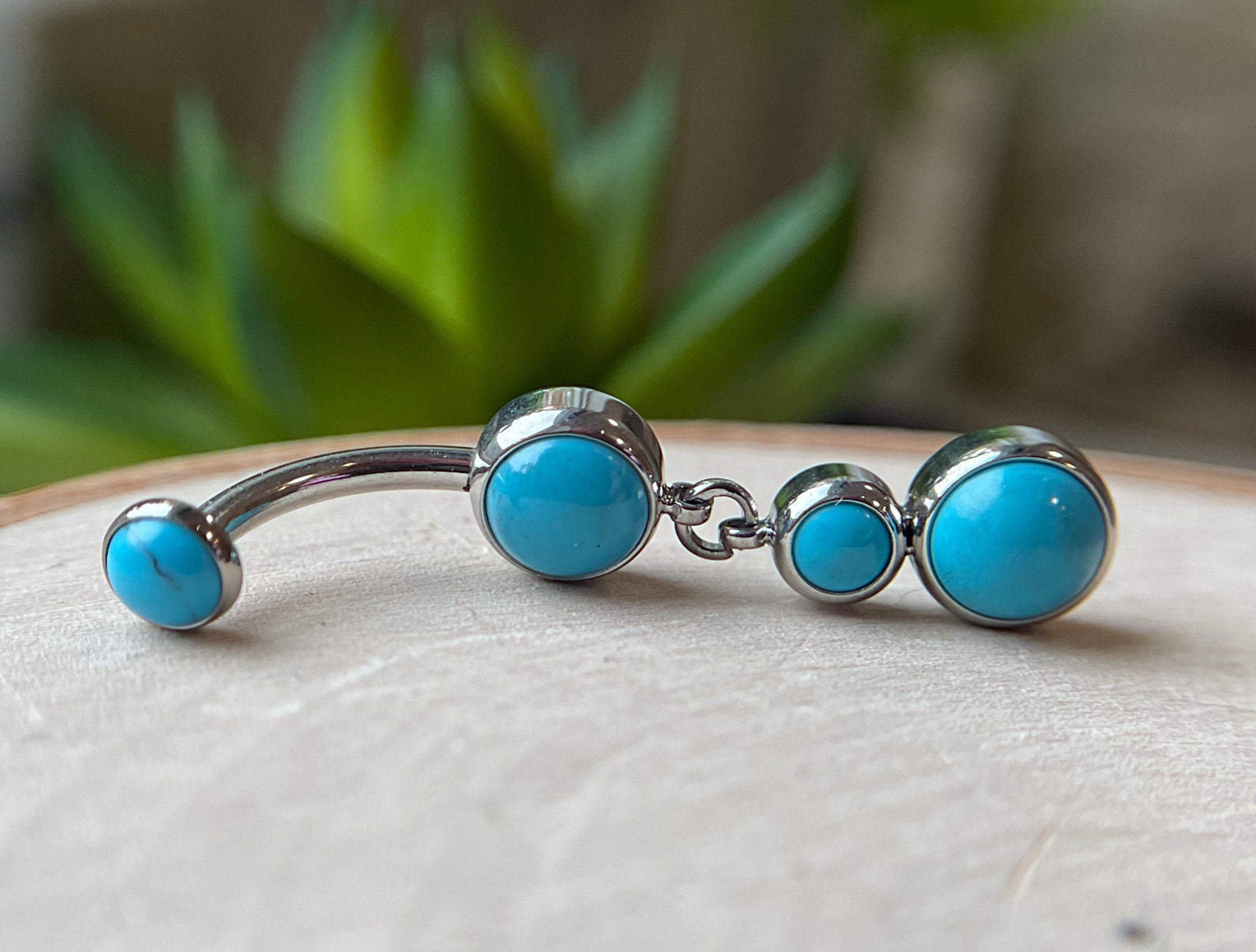 Double Natural Stone Dangle Navel Curve by Industrial Strength