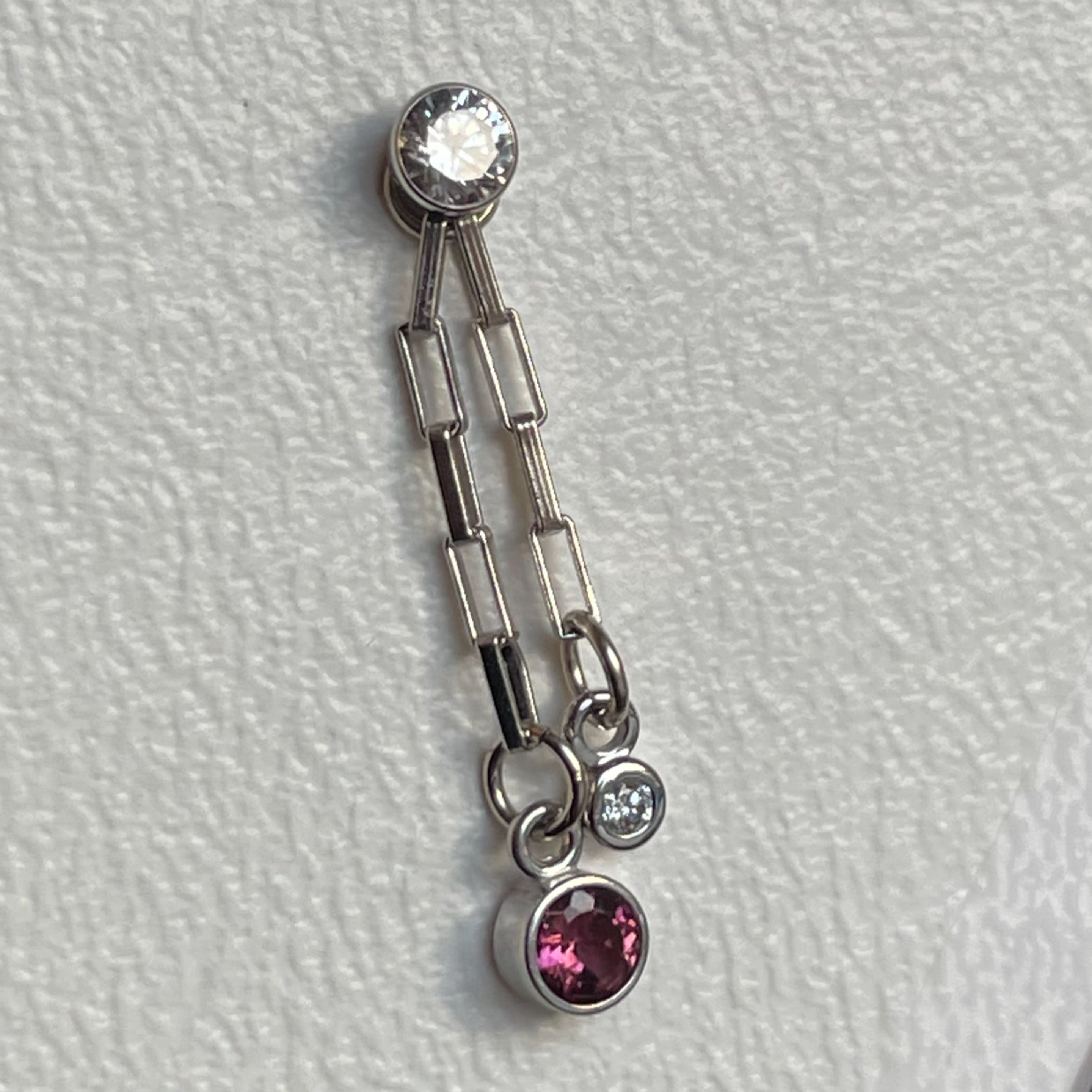 Pink Tourmaline & Diamond Elongated Box Chain Charm by Diamond Heart Studios