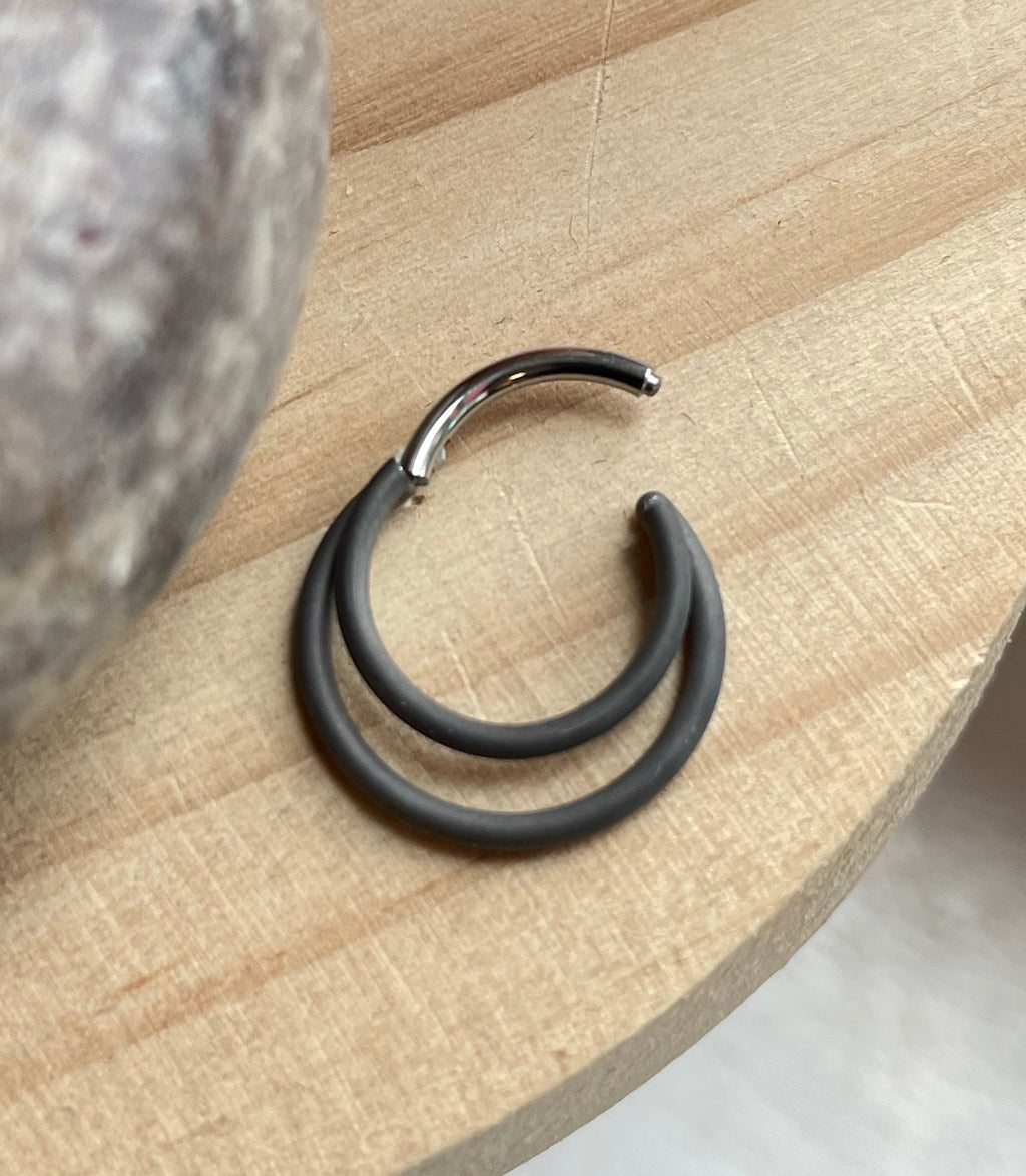 Dark Matte Crescent Double Hinge Ring by Zadamer