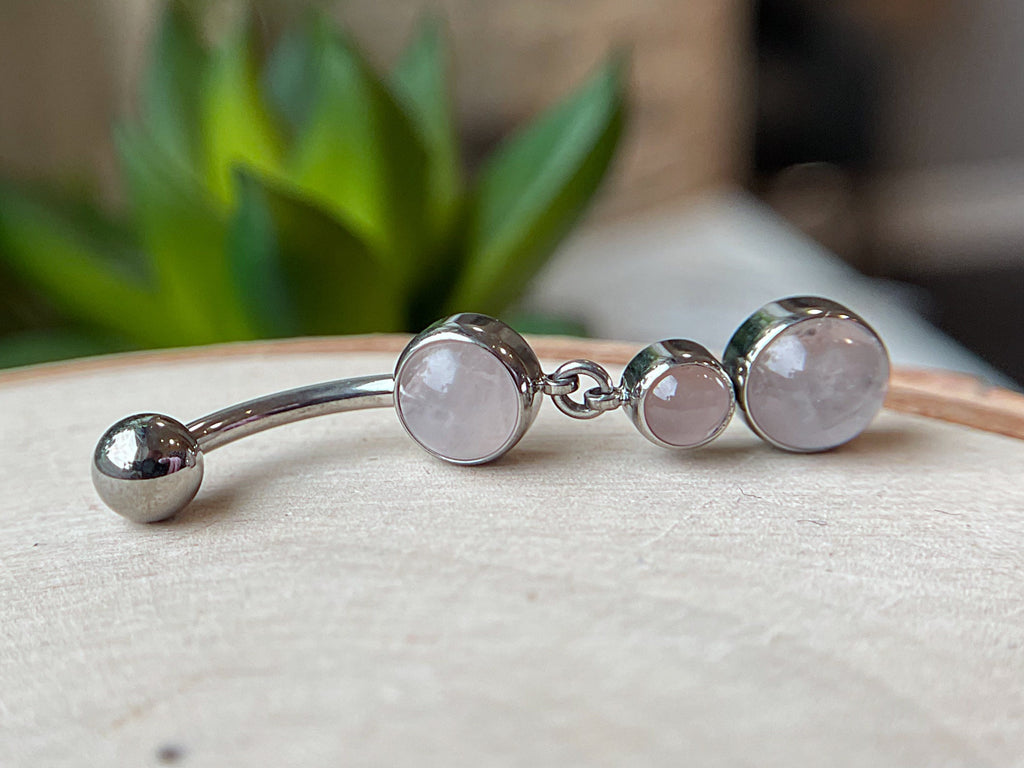 Double Natural Stone Dangle Navel Curve by Industrial Strength