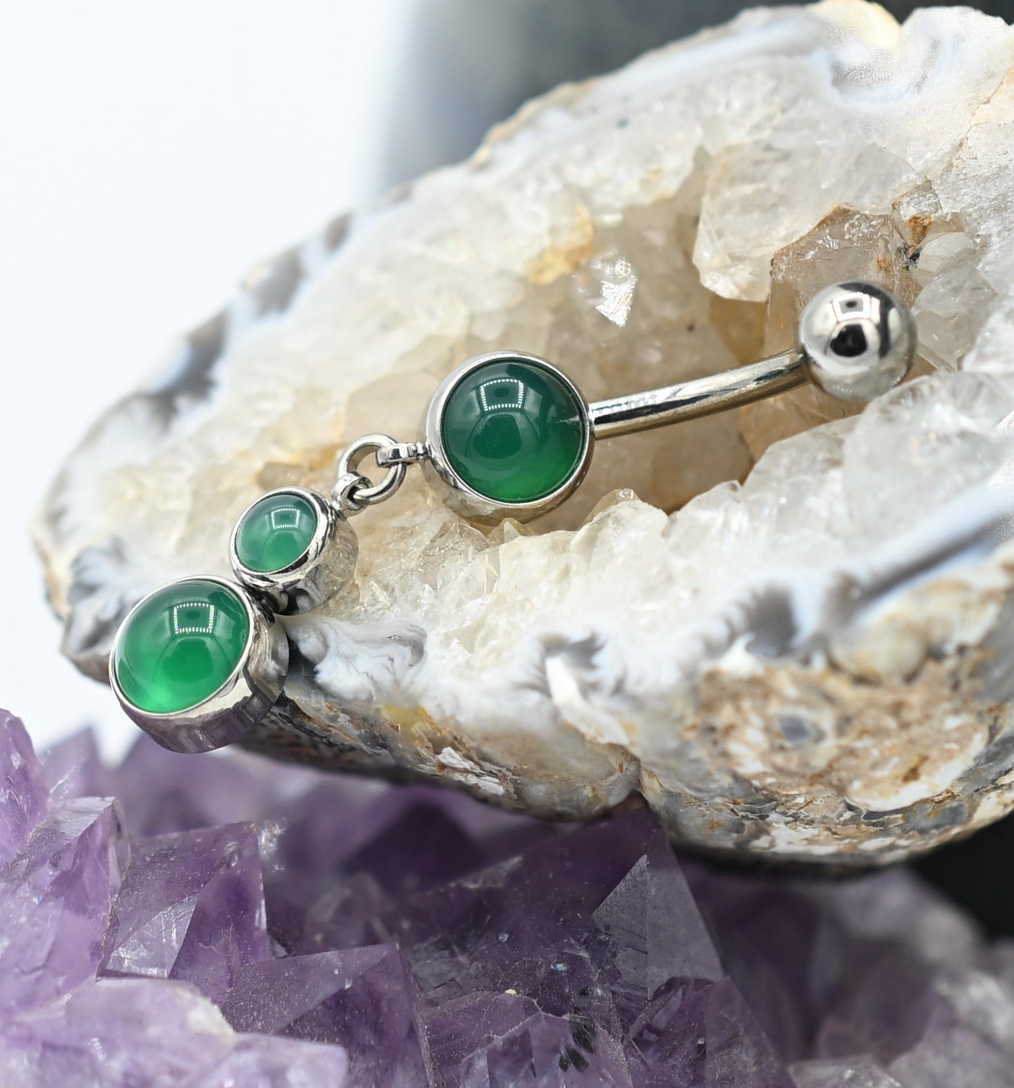 Double Natural Stone Dangle Navel Curve by Industrial Strength