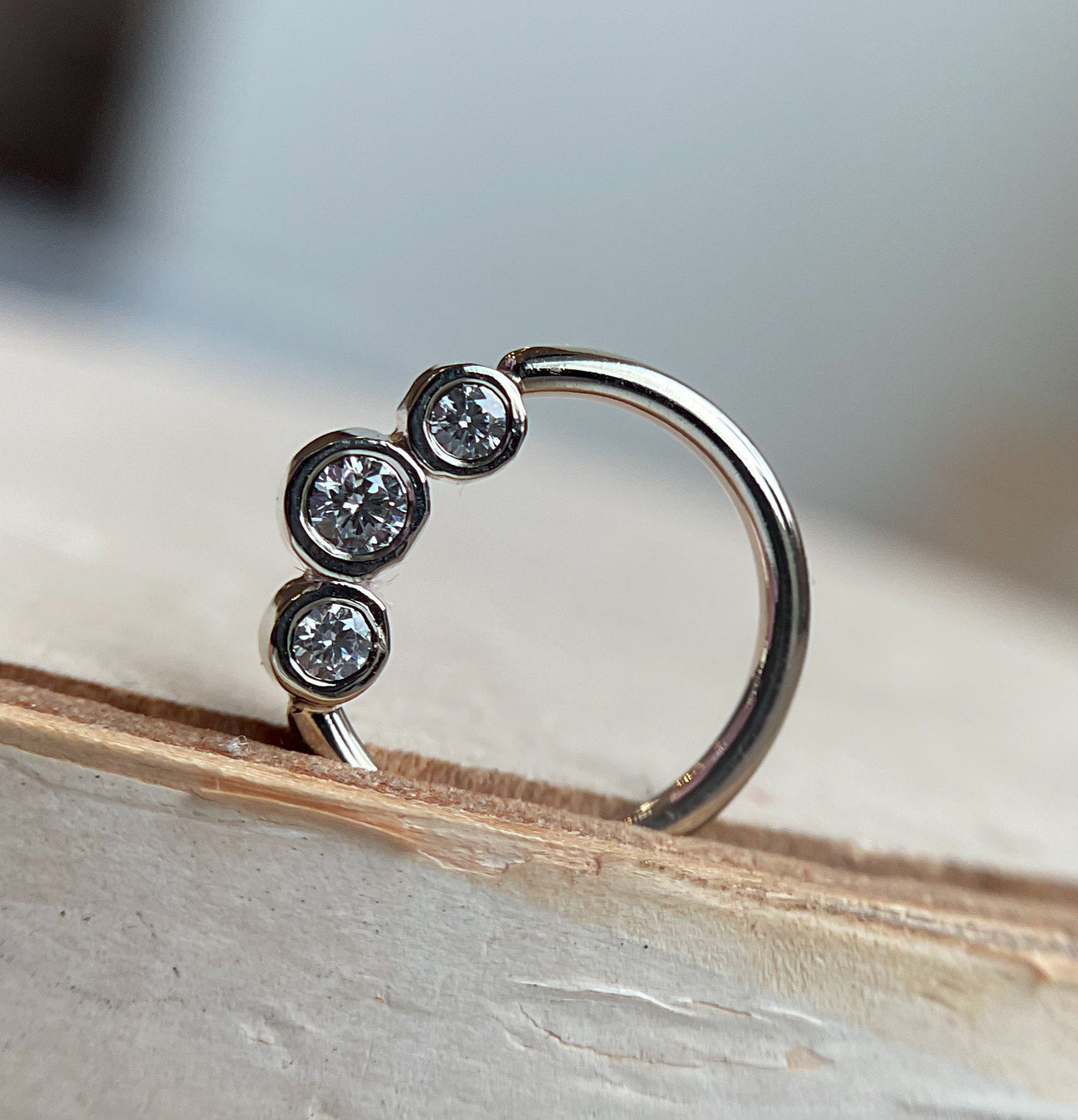 3 Gem Bezel Cluster Seam Ring by Norvoch