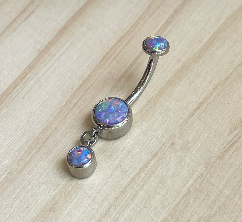 Bezel Set Opal Dangle Navel Curve by Industrial Strength