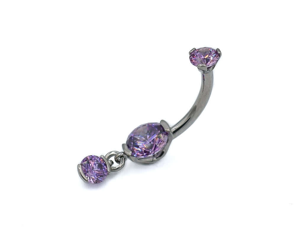 Prong-set Round Gem Navel Curve with Dangle by Industrial Strength