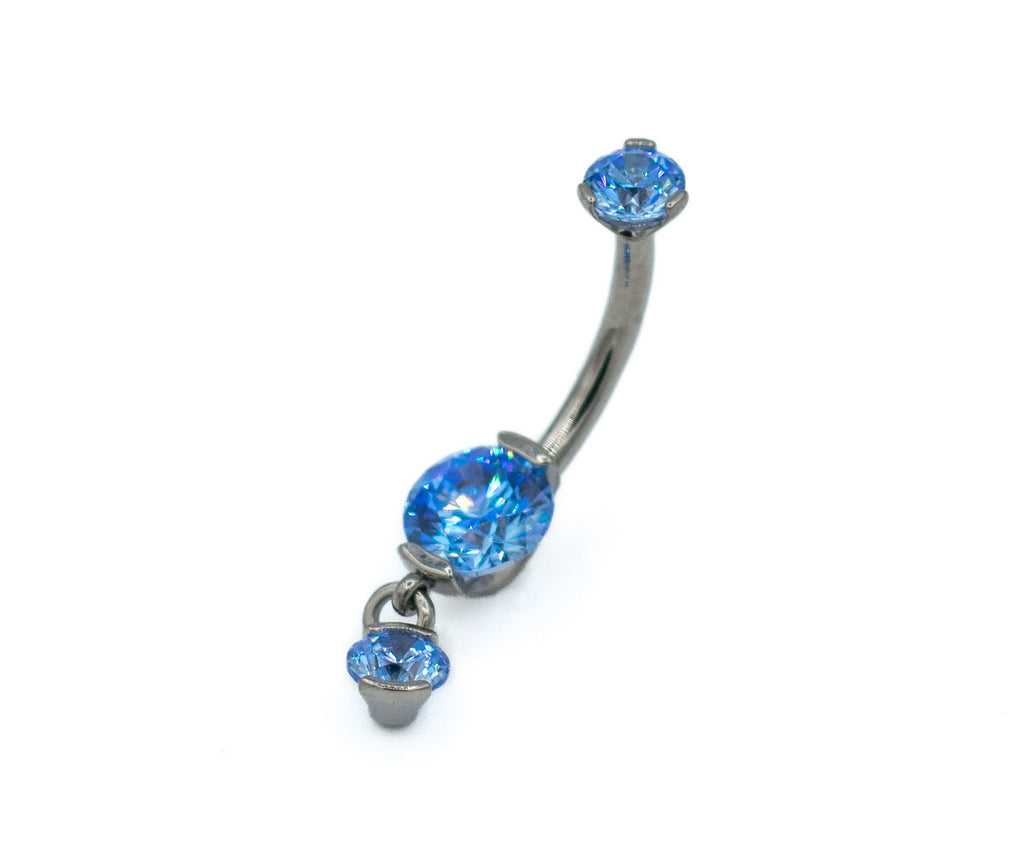 Prong-set Round Gem Navel Curve with Dangle by Industrial Strength