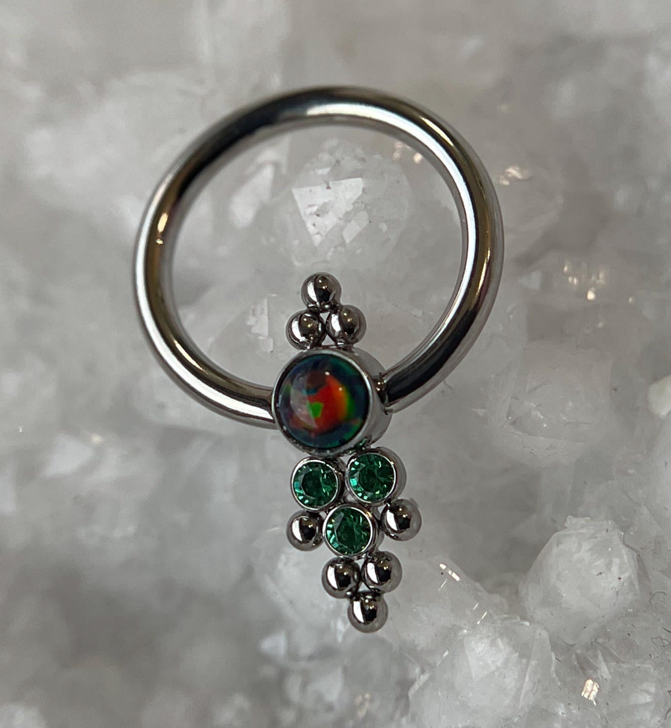 Black Opal/Green CZ "Cascade" Captive Cluster by LeRoi