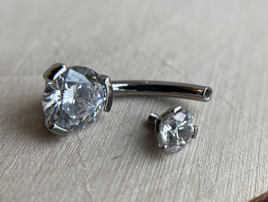 Prong-Set Round Faceted Gem Navel Curve by Industrial Strength (ALL COLORS)