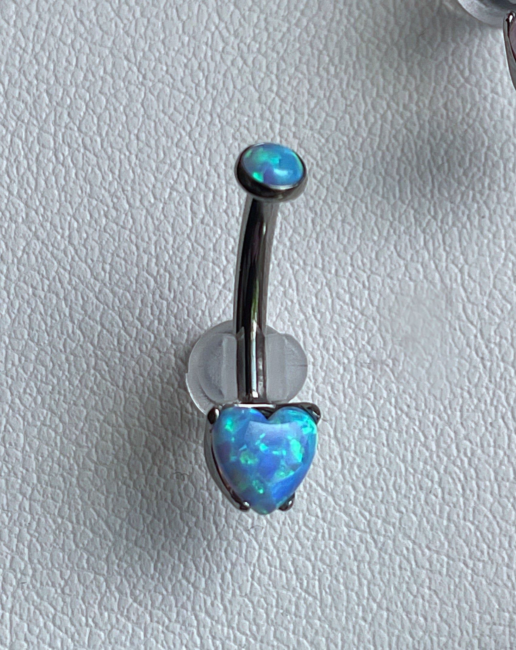 Light Blue Opal Heart Navel Curve by Anatometal