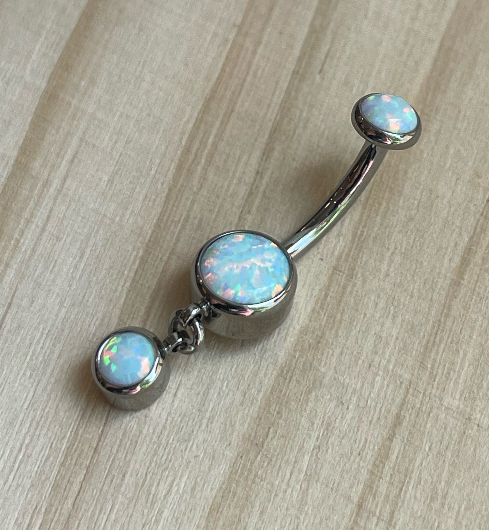 Bezel Set Opal Dangle Navel Curve by Industrial Strength