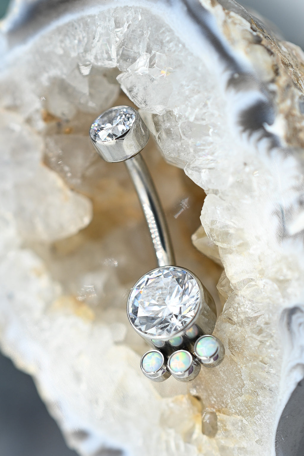 Bijoux Navel Curve (4-N) CZ/White Opal by LeRoi Fine Jewelry