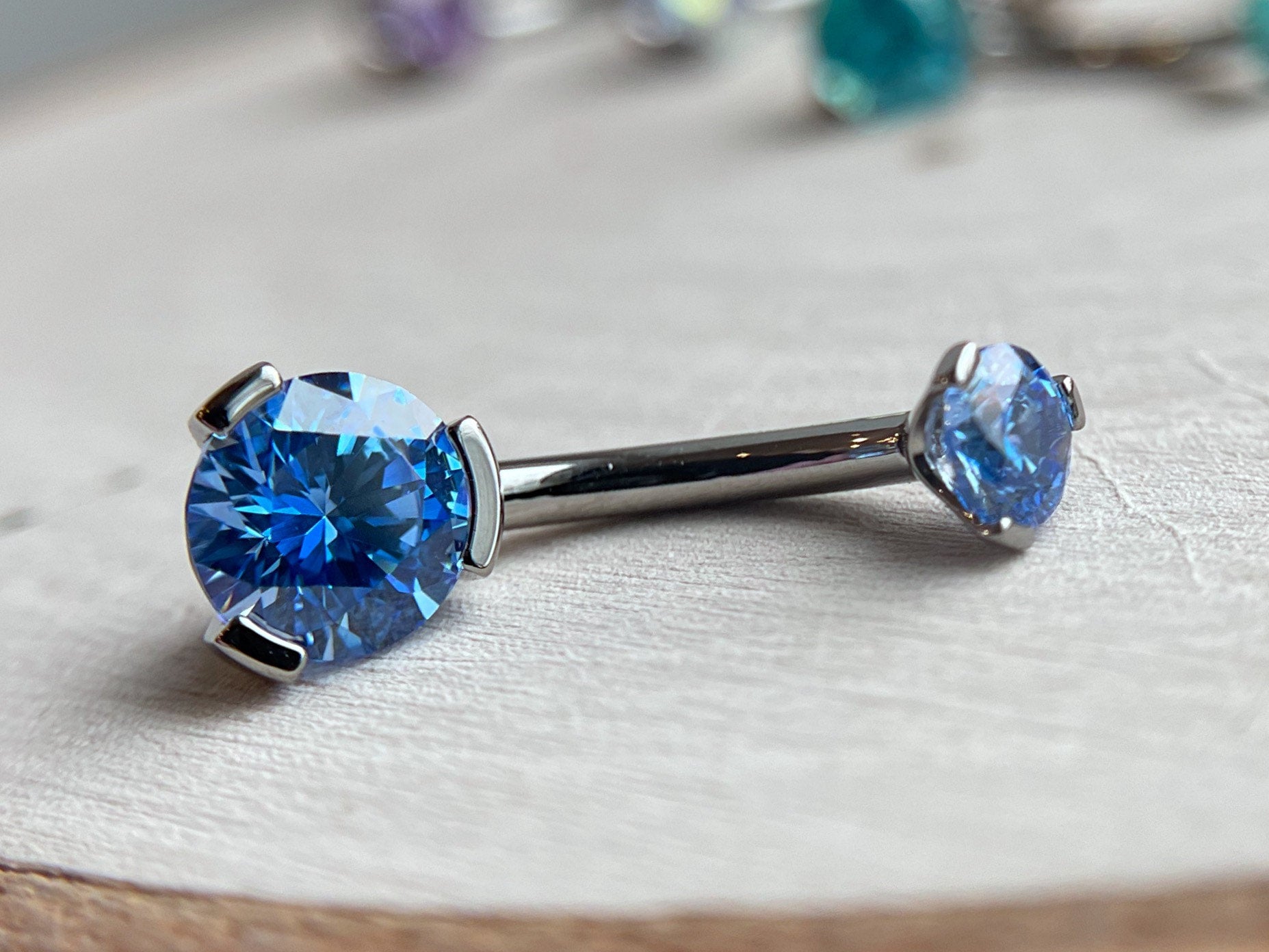 Prong-Set Round Faceted Gem Navel Curve by Industrial Strength (ALL COLORS)