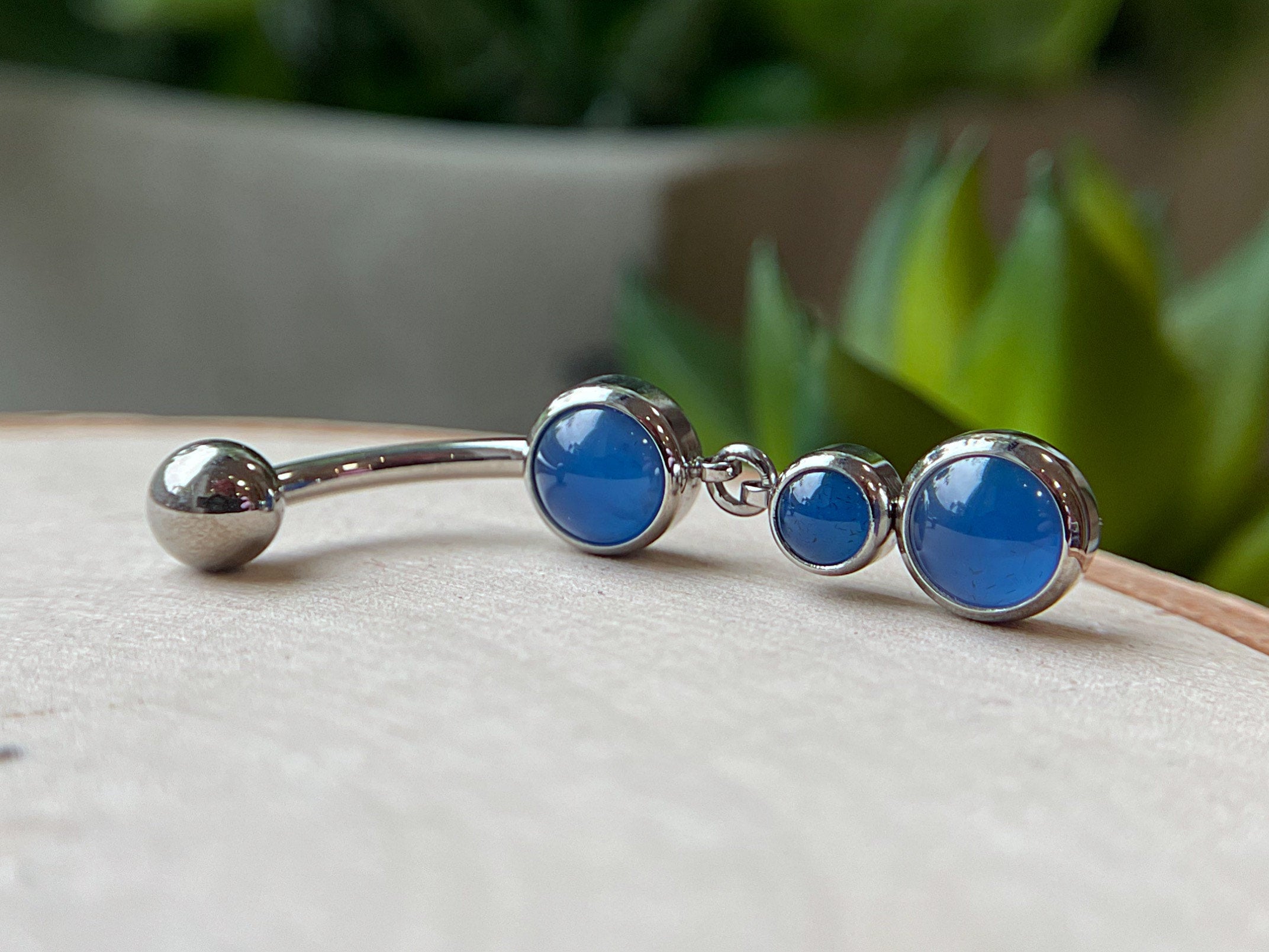 Double Natural Stone Dangle Navel Curve by Industrial Strength