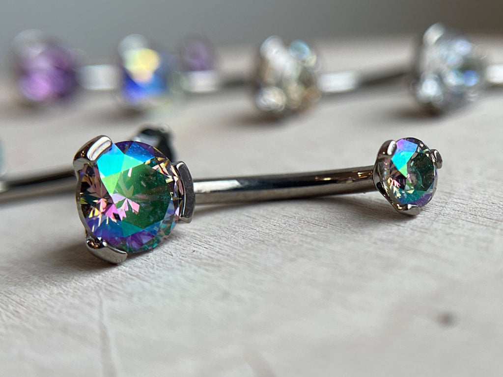 Prong-Set Round Faceted Gem Navel Curve by Industrial Strength (ALL COLORS)