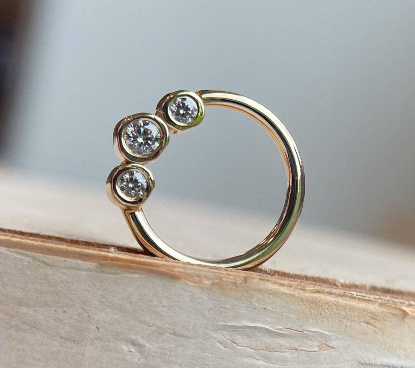 3 Gem Bezel Cluster Seam Ring by Norvoch