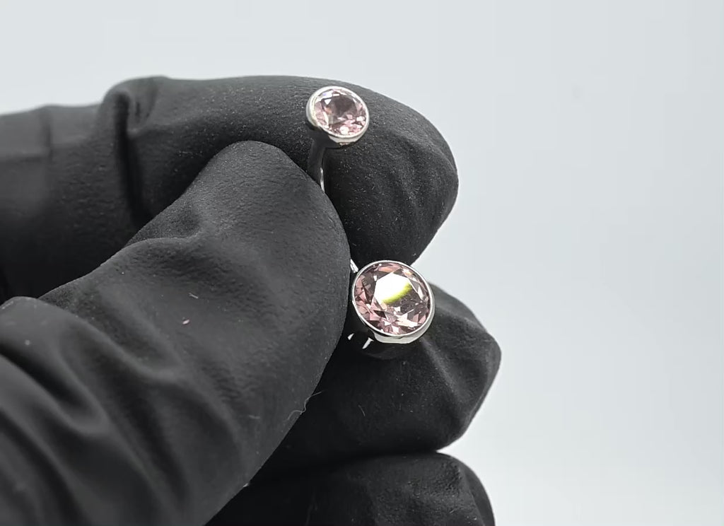 Faceted CZ Bezel-Set Navel Curve (6mm Bottom/4mm Top) by Industrial Strength